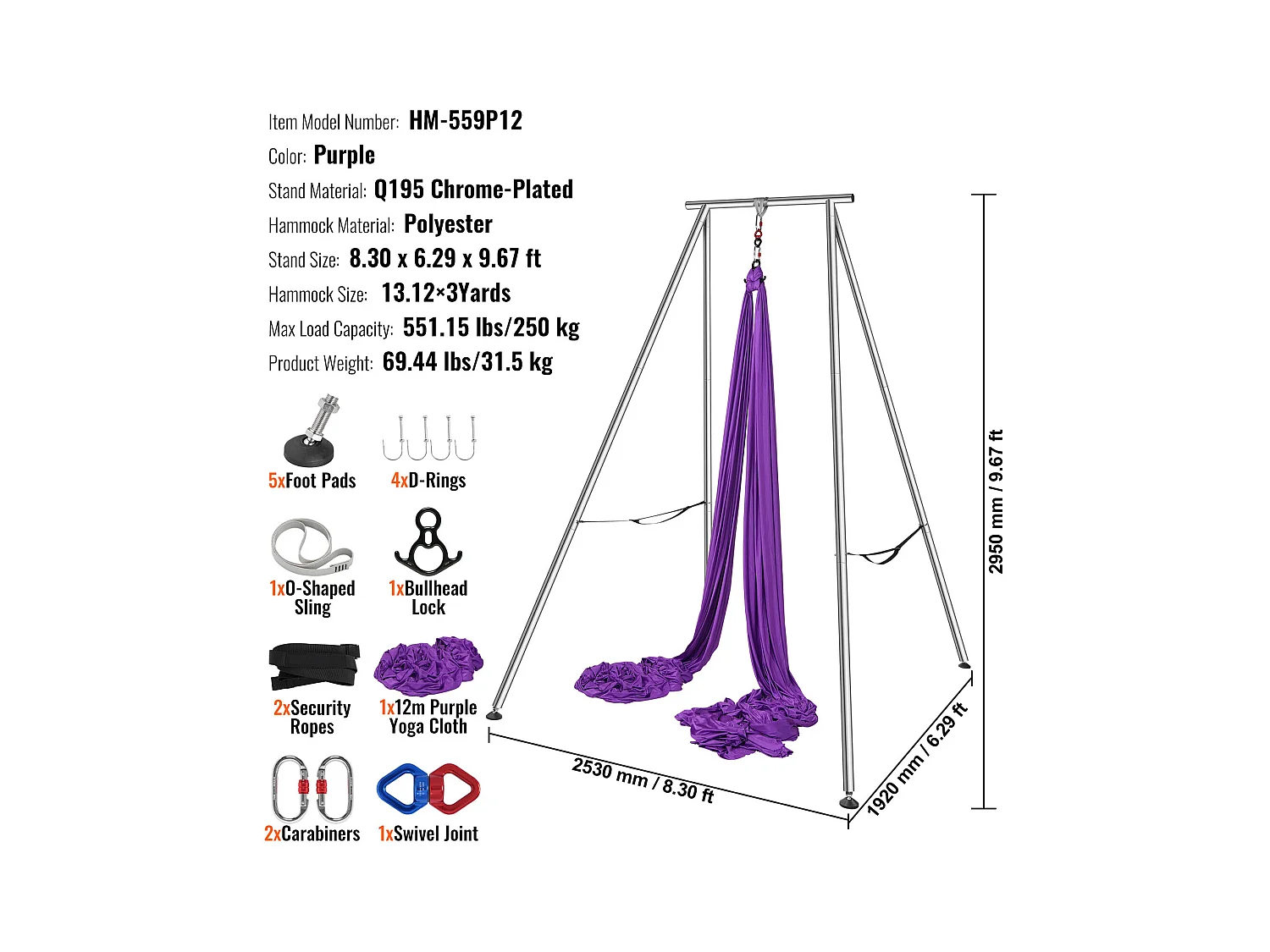 Kit de Balançoire de Yoga SucceBuy, avec Support et Hamac Aérien, Capacité de 250 kg, Cadre de Yoga Violet