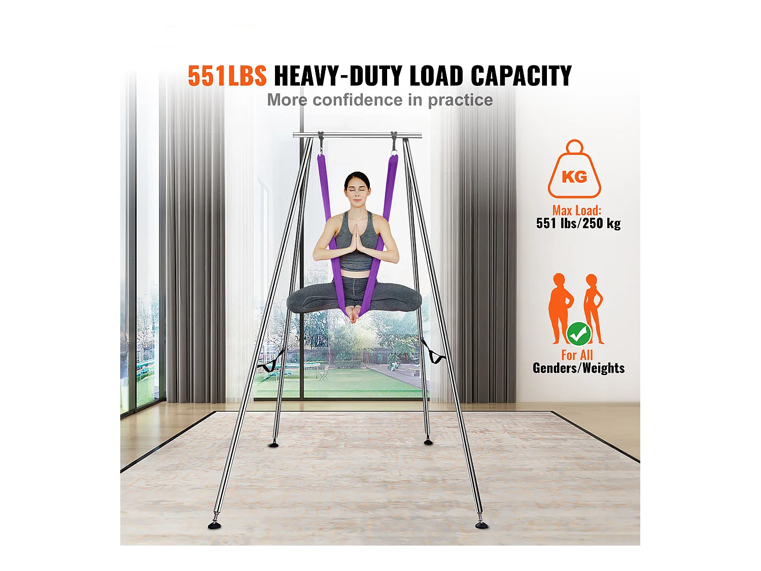 Kit de Balançoire de Yoga SucceBuy, avec Support et Hamac Aérien, Capacité de 250 kg, Cadre de Yoga Violet