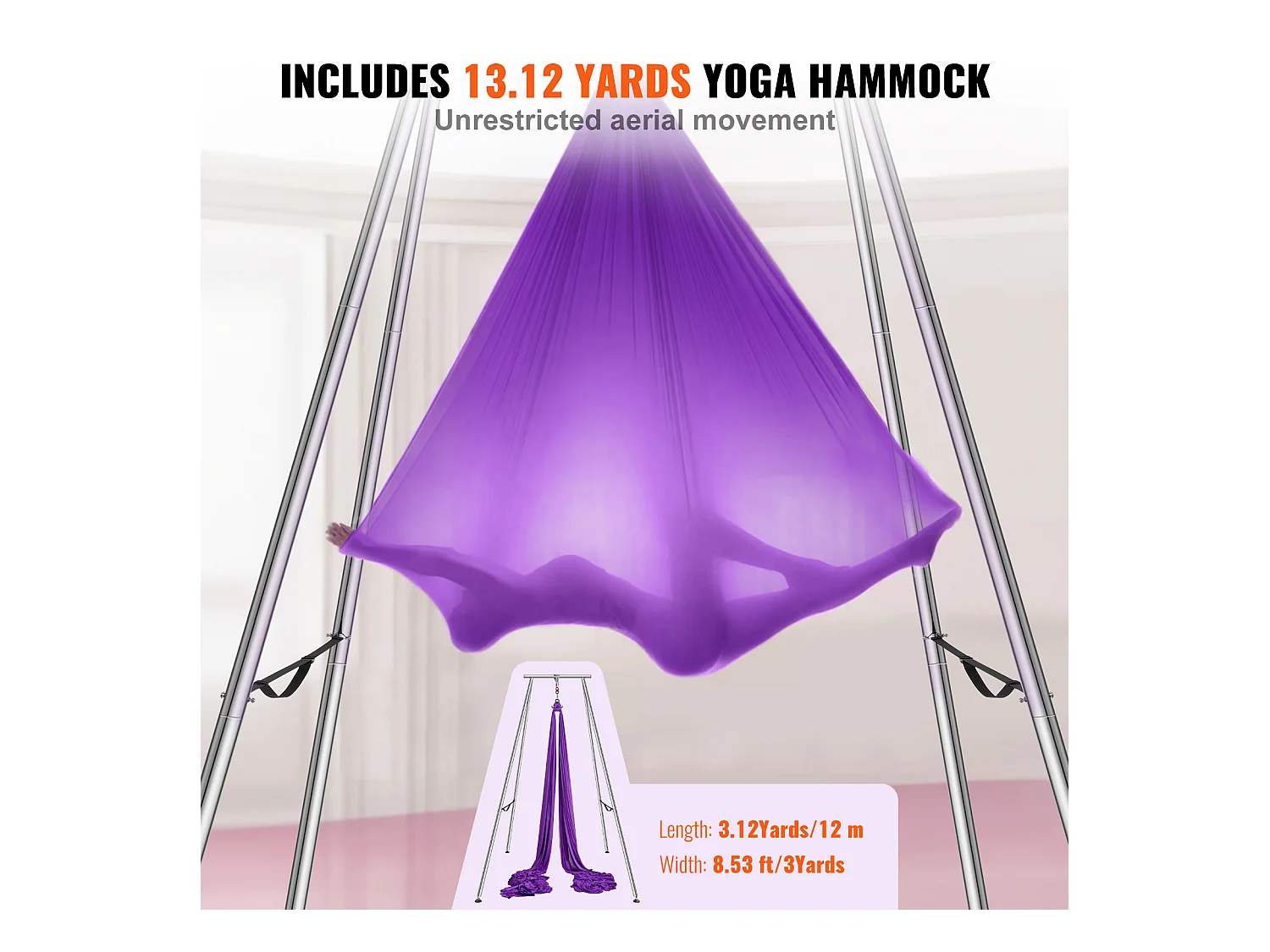 Kit de Balançoire de Yoga SucceBuy, avec Support et Hamac Aérien, Capacité de 250 kg, Cadre de Yoga Violet