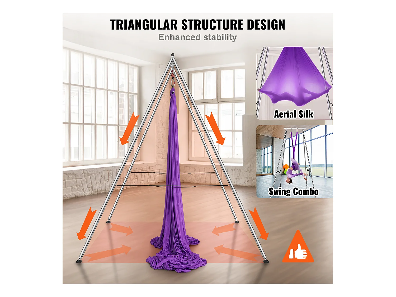 Kit de Balançoire de Yoga SucceBuy, avec Support et Hamac Aérien, Capacité de 250 kg, Cadre de Yoga Violet