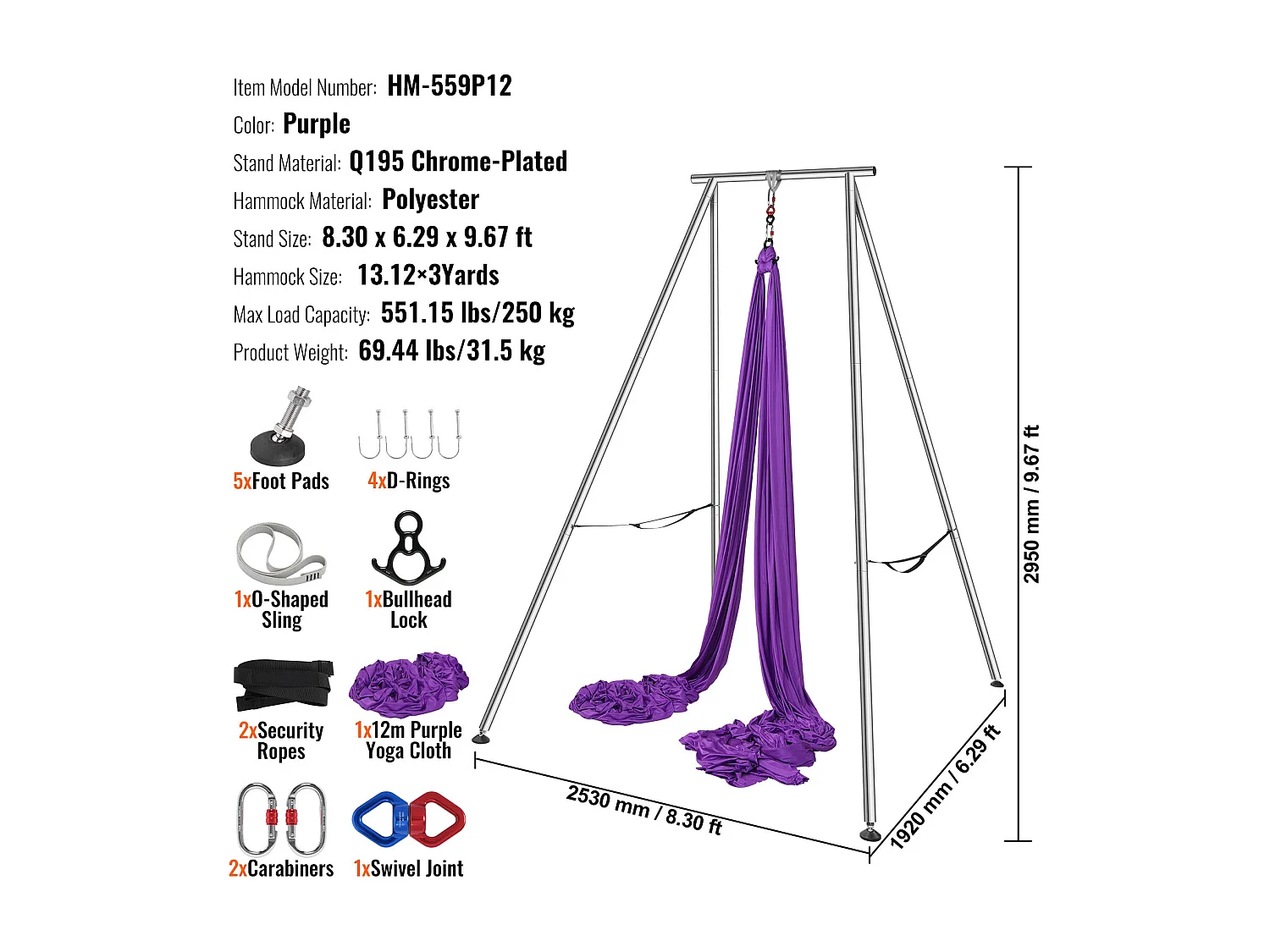 Kit de Balançoire de Yoga SucceBuy, avec Support et Hamac Aérien, Capacité de 250 kg, Cadre de Yoga Violet