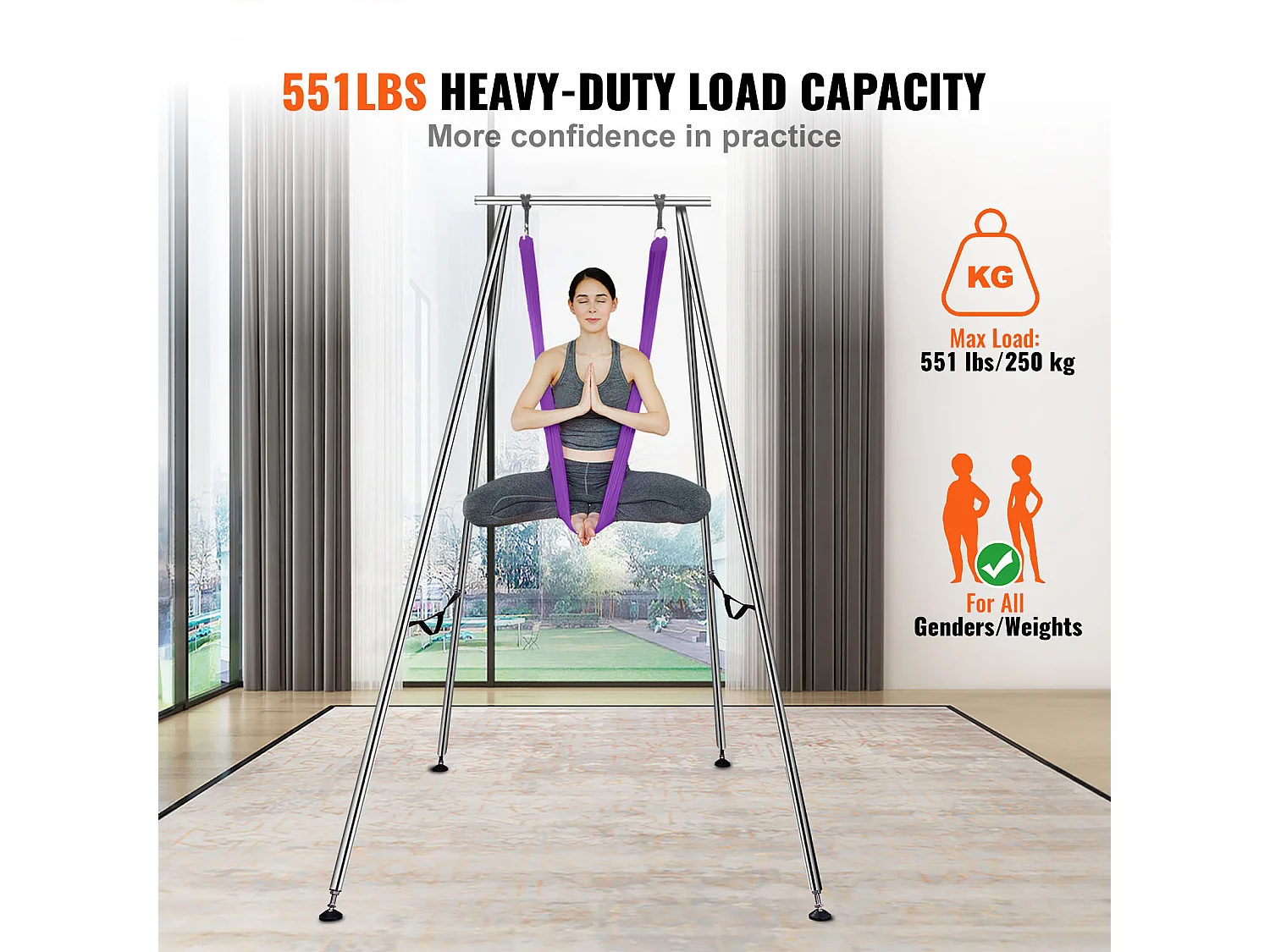 Kit de Balançoire de Yoga SucceBuy, avec Support et Hamac Aérien, Capacité de 250 kg, Cadre de Yoga Violet