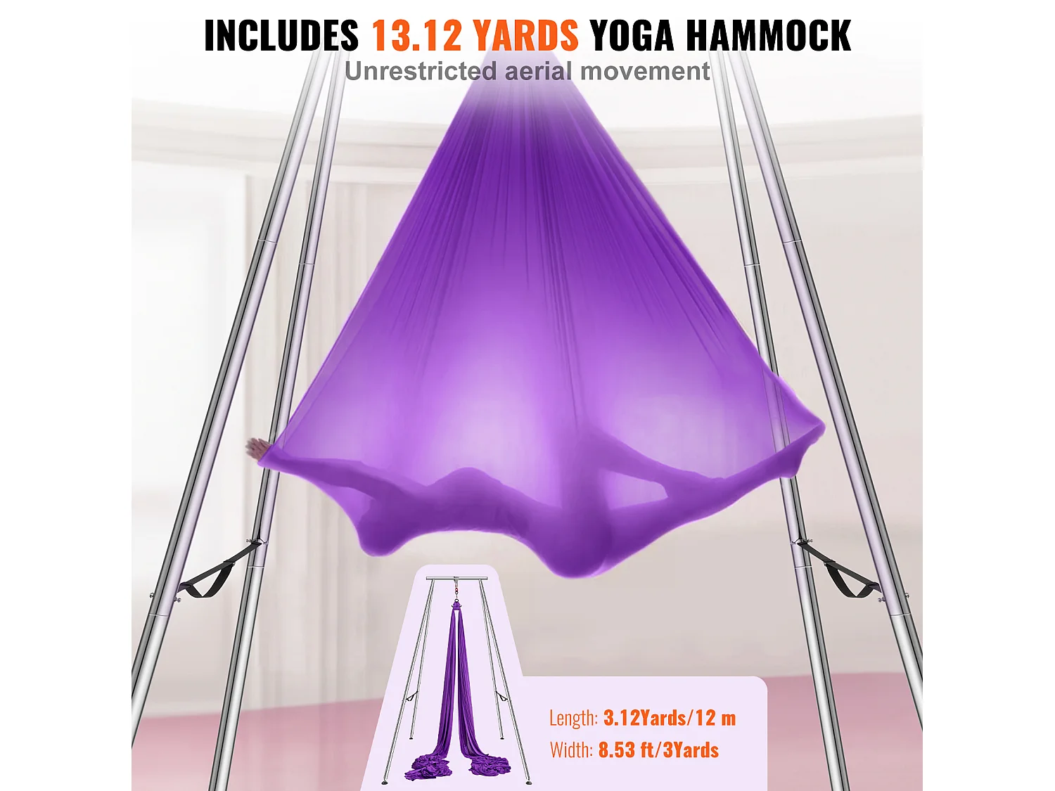 Kit de Balançoire de Yoga SucceBuy, avec Support et Hamac Aérien, Capacité de 250 kg, Cadre de Yoga Violet