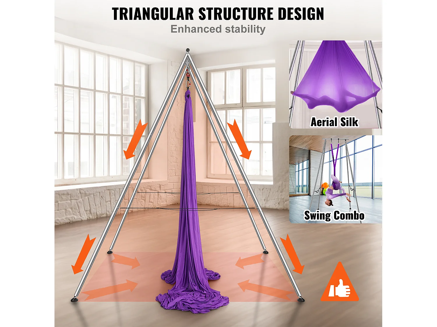 Kit de Balançoire de Yoga SucceBuy, avec Support et Hamac Aérien, Capacité de 250 kg, Cadre de Yoga Violet