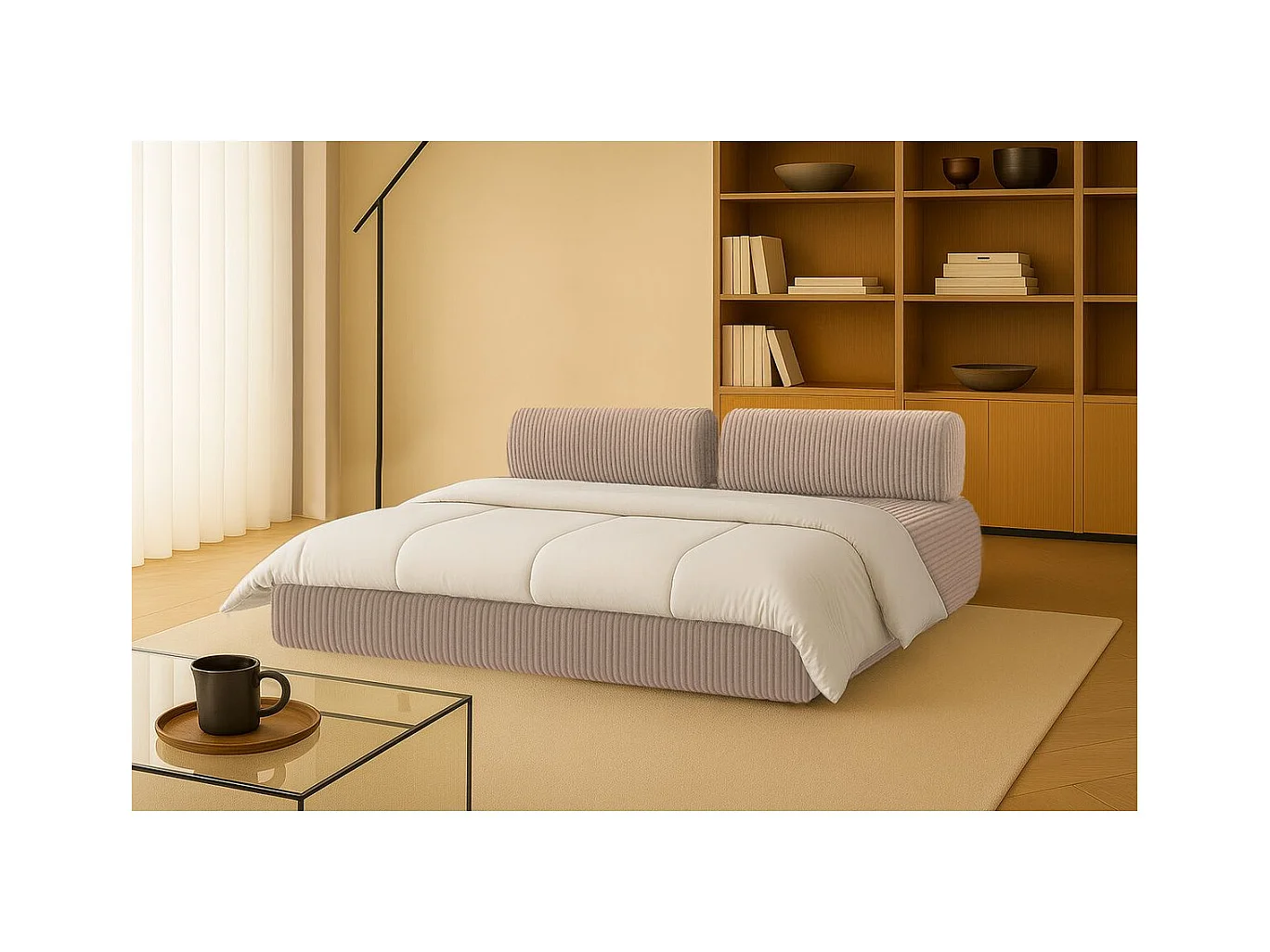 Canapé droit modulable et convertible 3 places - Velours côtelé XL - Marron