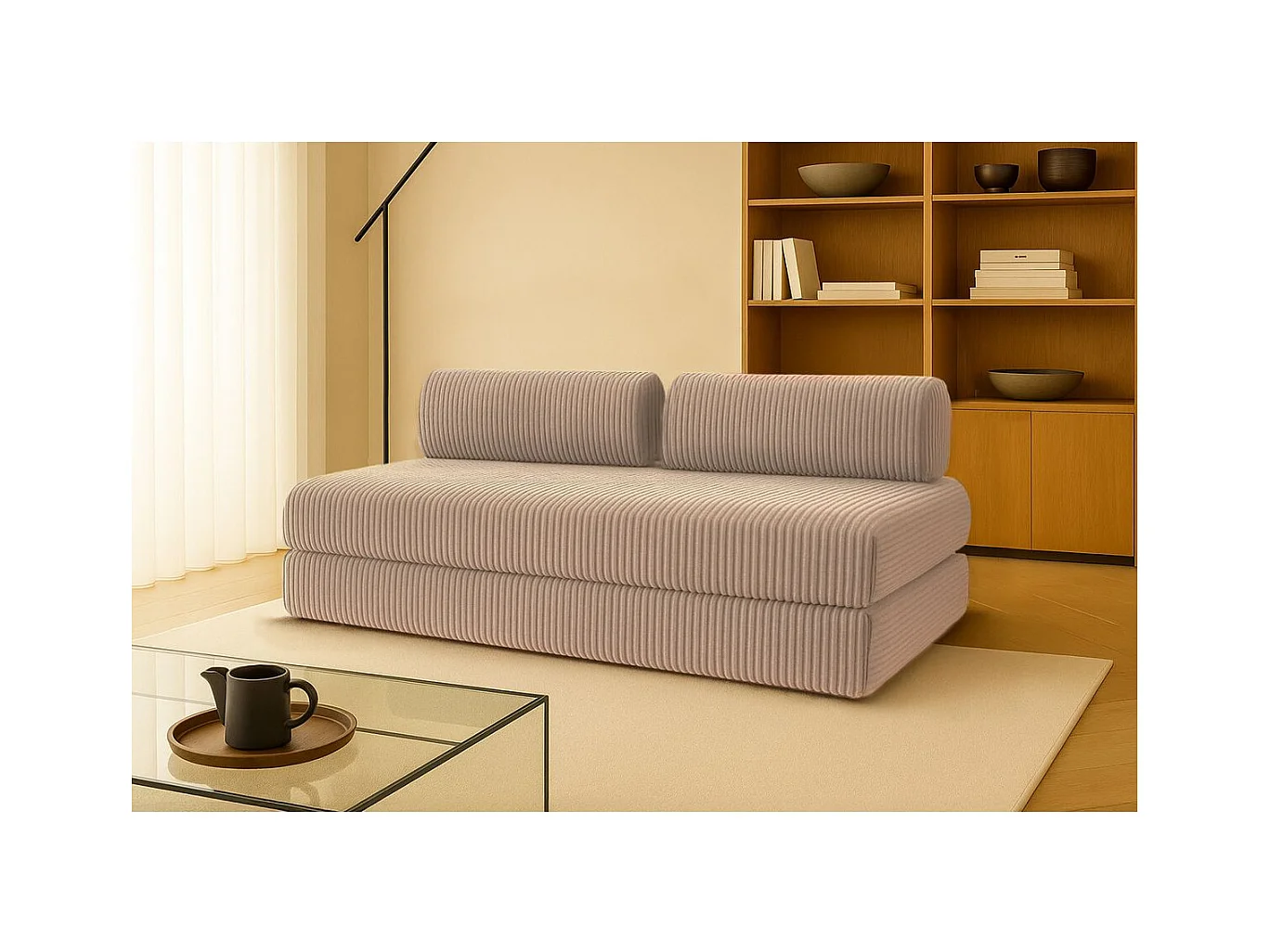 Canapé droit modulable et convertible 3 places - Velours côtelé XL - Marron