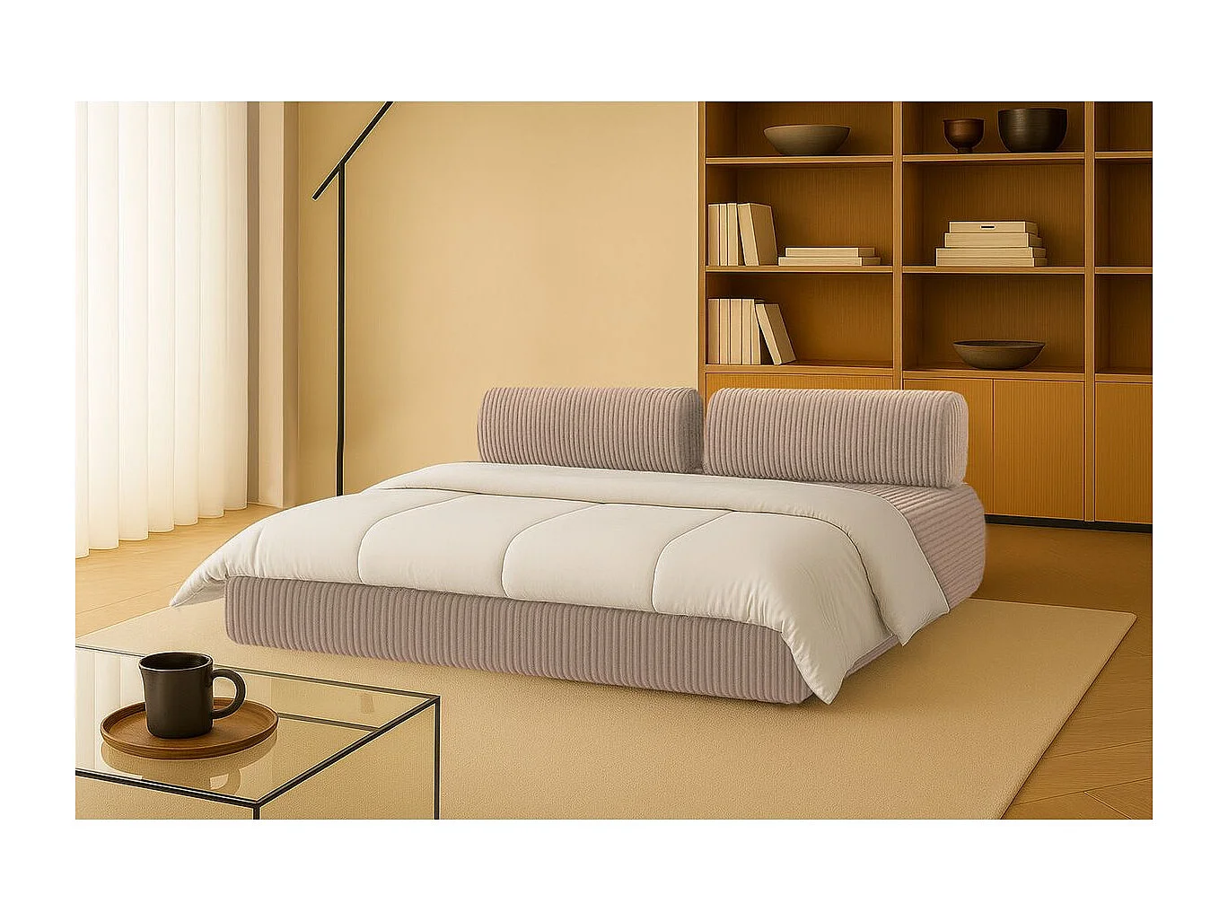 Canapé droit modulable et convertible 3 places - Velours côtelé XL - Marron