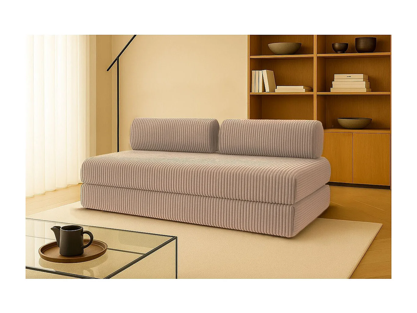 Canapé droit modulable et convertible 3 places - Velours côtelé XL - Marron