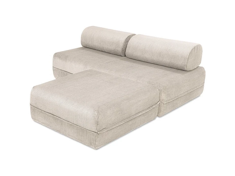 Canapé d'angle modulable et convertible 4 places - Velours côtelé - Blanc