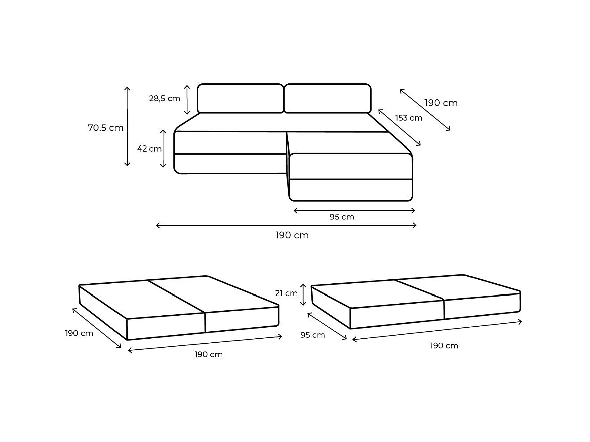 Canapé d'angle modulable et convertible 4 places - Velours côtelé - Blanc