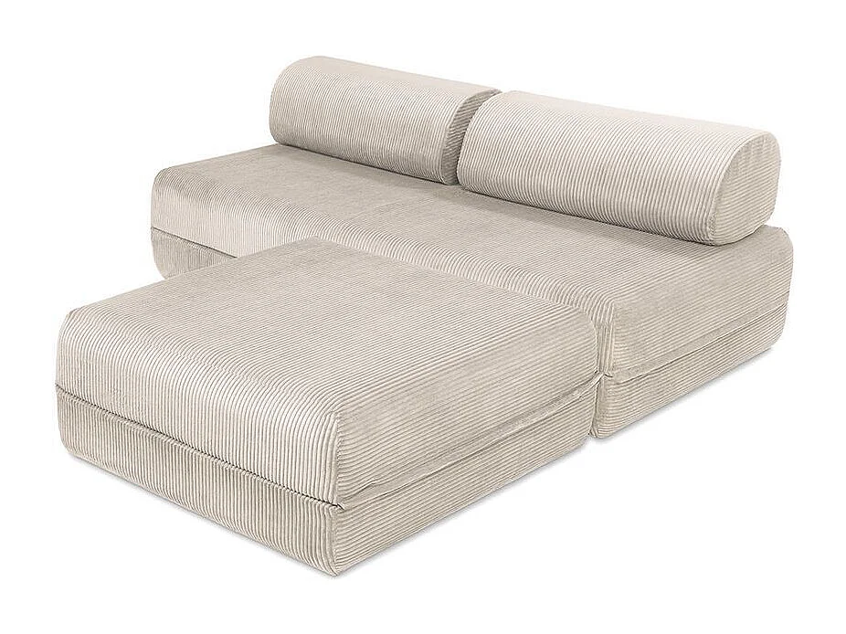 Canapé d'angle modulable et convertible 4 places - Velours côtelé - Blanc