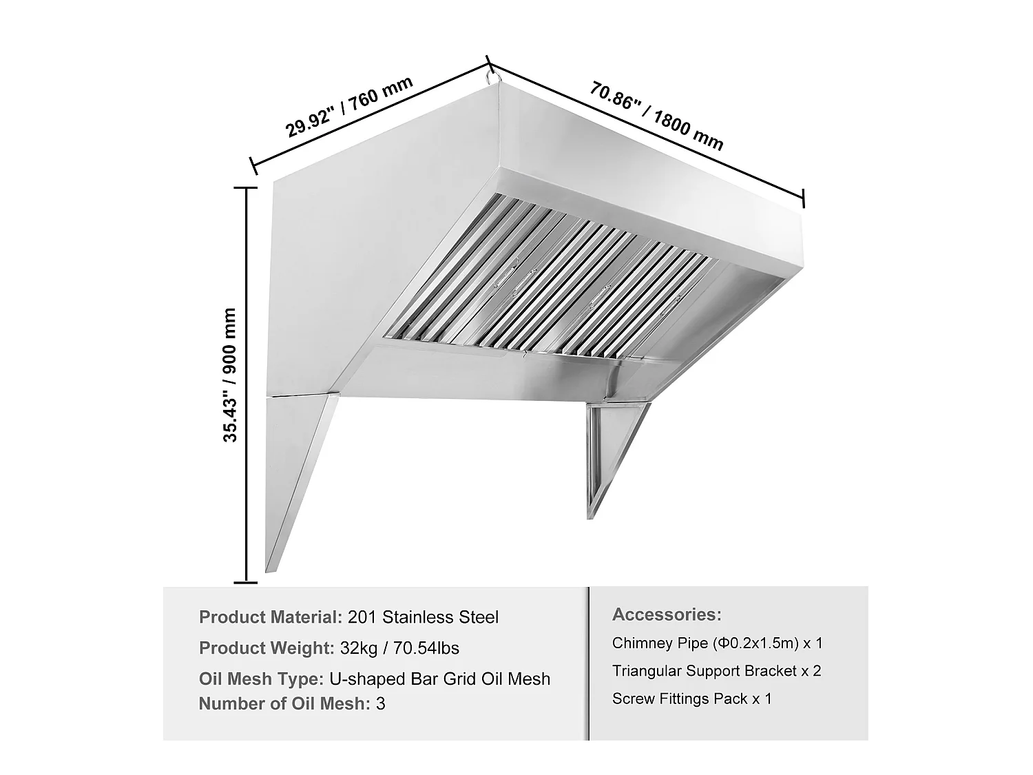 Kommerzielle Küchenabzugshaube SucceBuy, 15CM, Lebensmittelwagen, Edelstahl 201, Rostbeständig, Ideal für die Küche