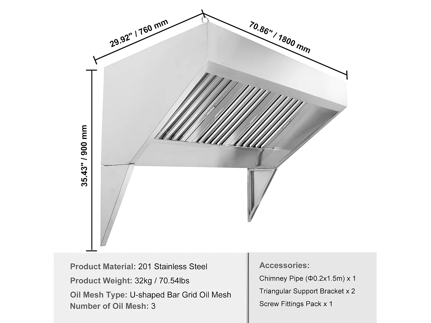 Hotte de Cuisinière Commerciale SucceBuy, 15CM, Camion de Nourriture, Acier Inoxydable 201, Résistant à la Rouille, Idéal pour la Cuisine