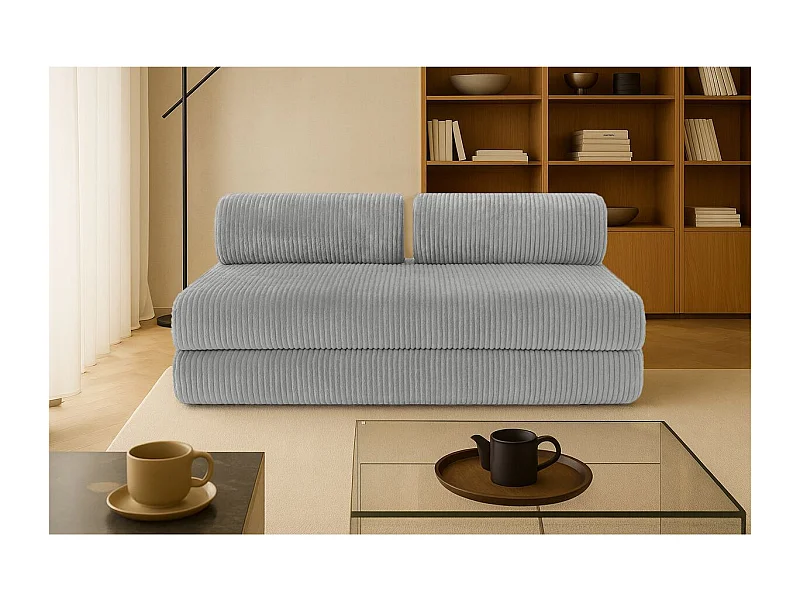 Canapé droit modulable et convertible 3 places - Velours côtelé XL - Gris clair