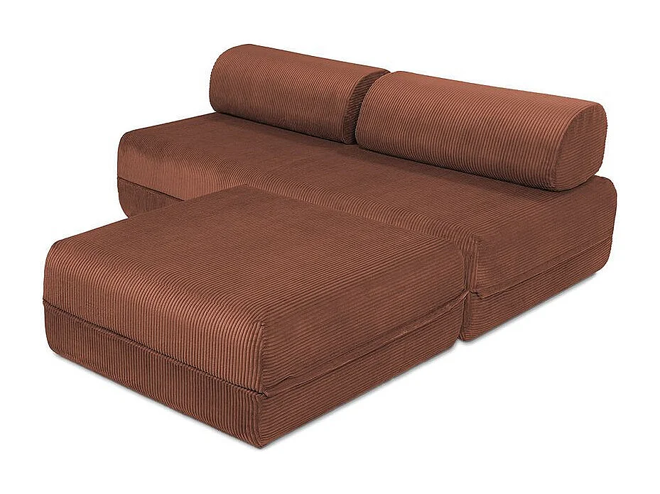 Canapé d'angle modulable et convertible 4 places - Velours côtelé - Terracotta