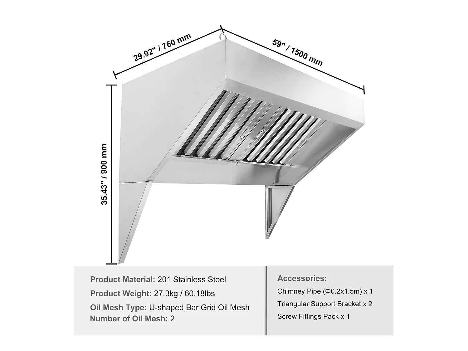 Hotte d'Extraction SucceBuy Commerciale 12.7CM, Ventilation pour Camion de Restauration en Acier Inoxydable 201