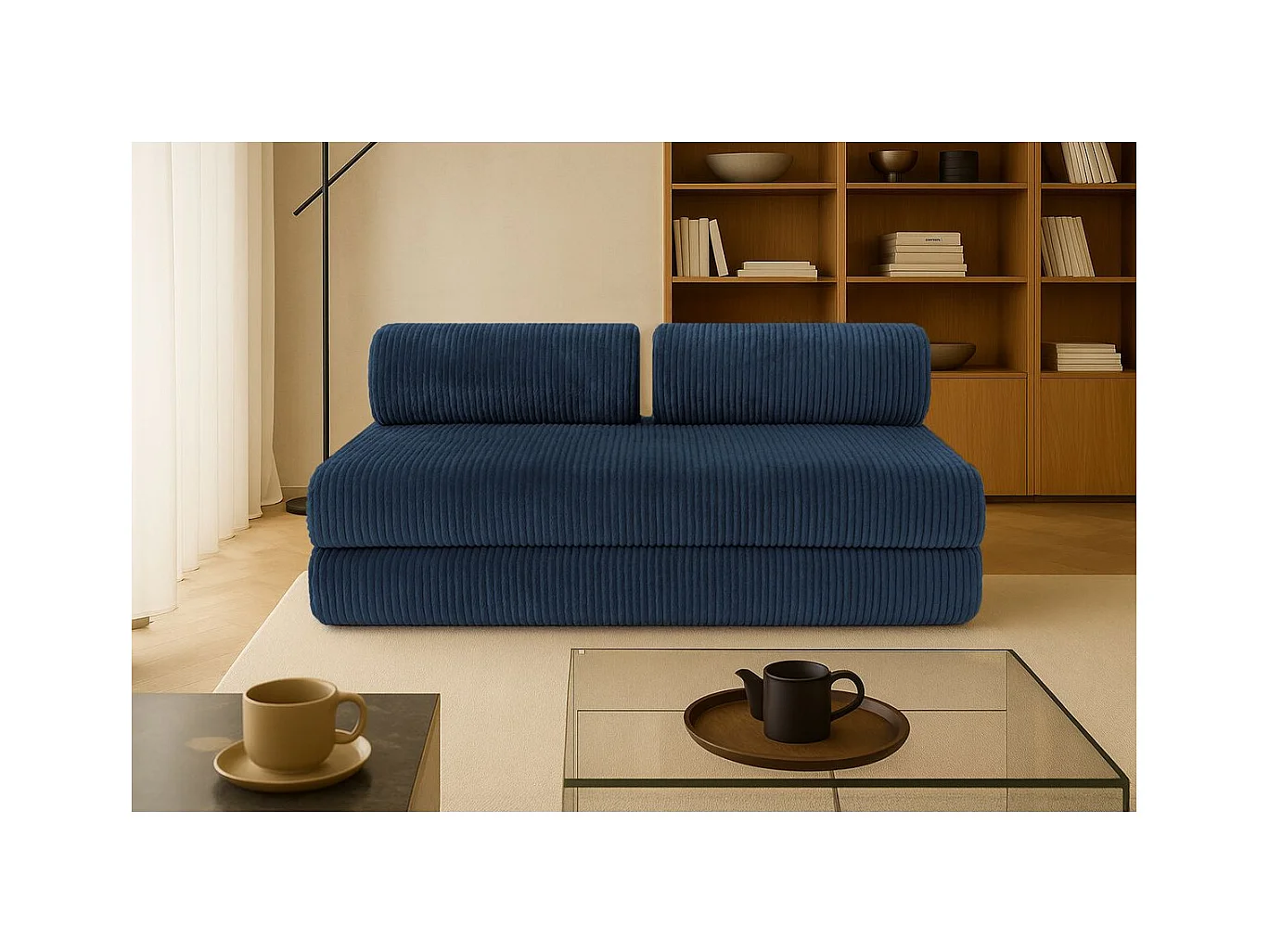 Canapé droit modulable et convertible 3 places - Velours côtelé XL - Bleu