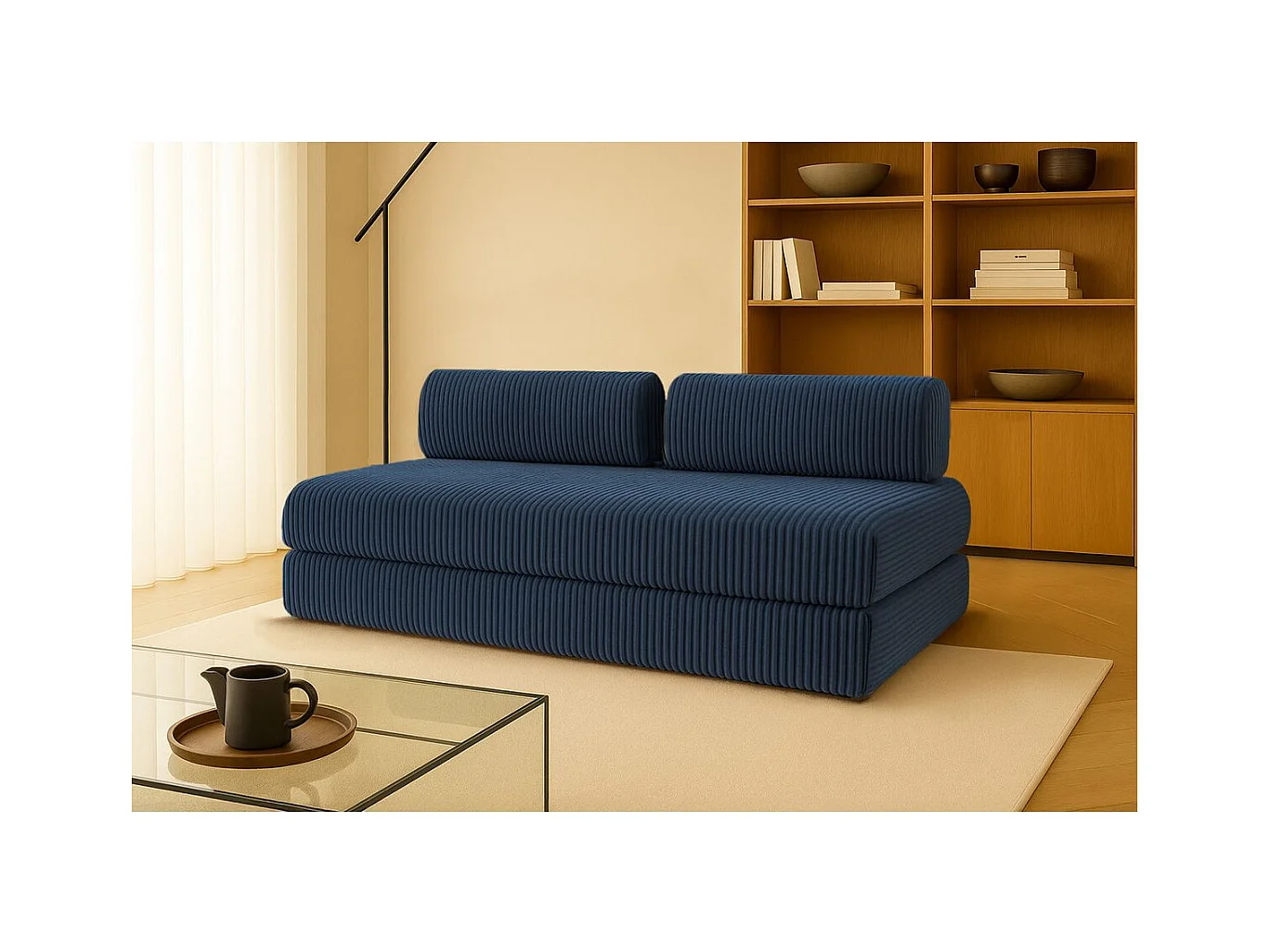 Canapé droit modulable et convertible 3 places - Velours côtelé XL - Bleu