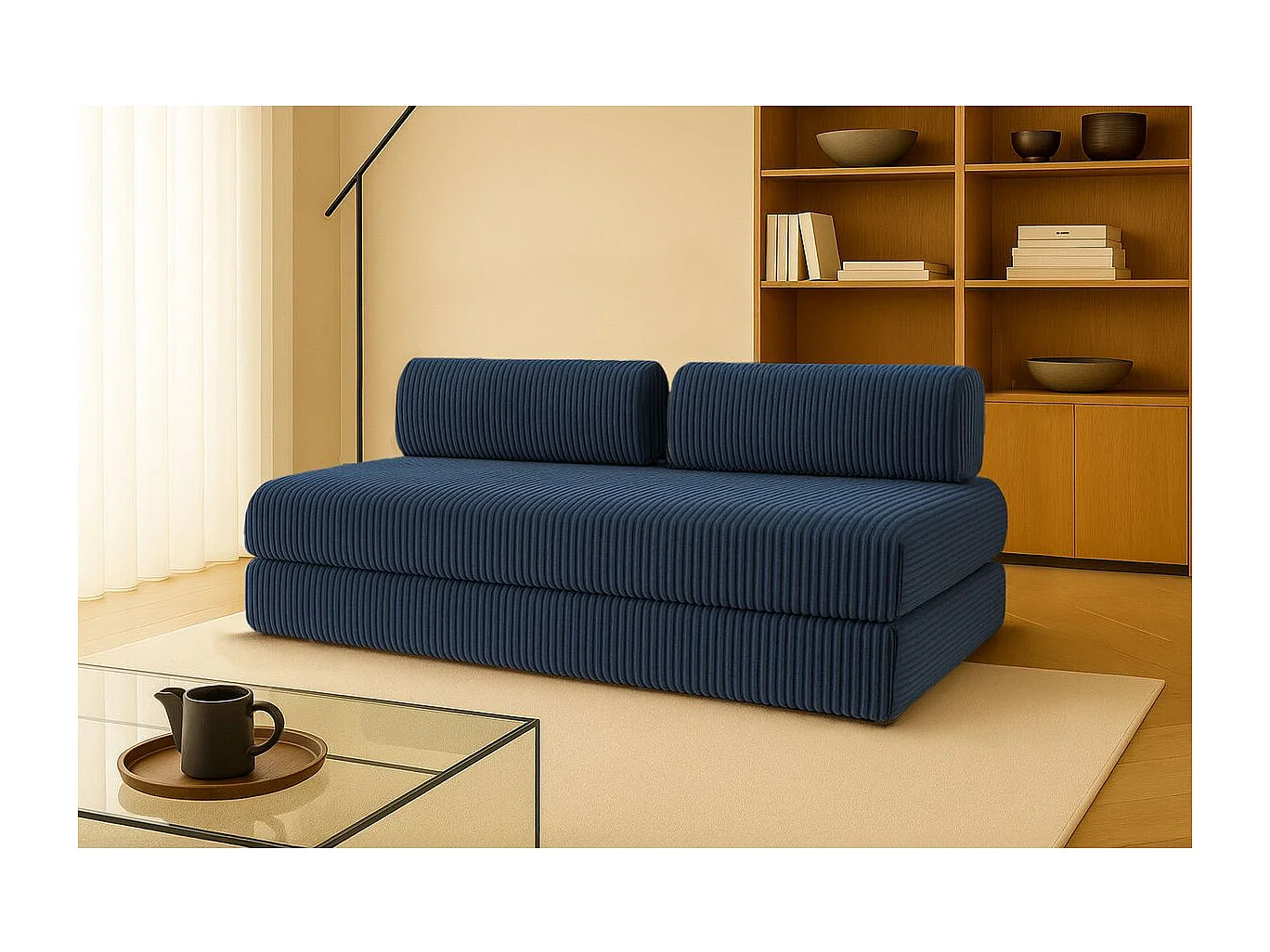 Canapé droit modulable et convertible 3 places - Velours côtelé XL - Bleu