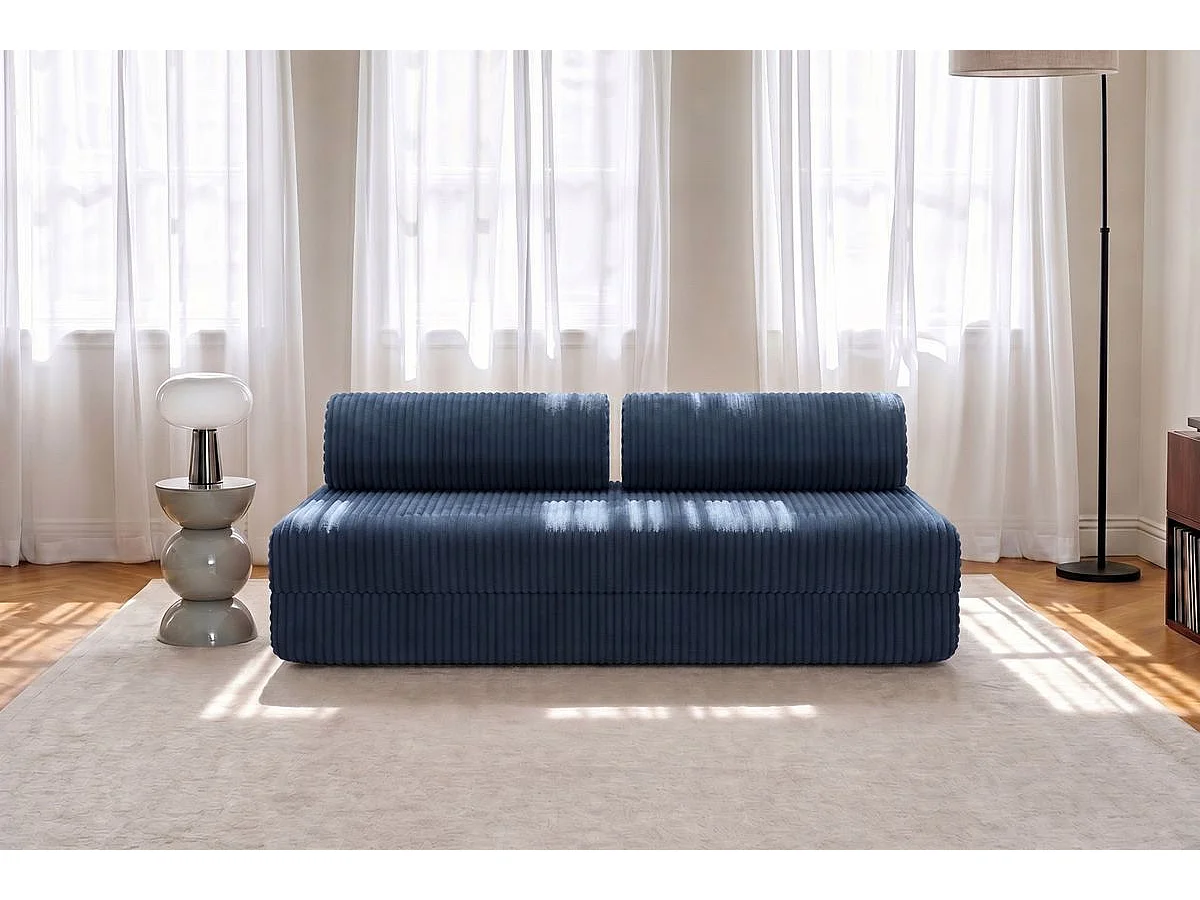 Canapé droit modulable et convertible 3 places - Velours côtelé XL - Bleu
