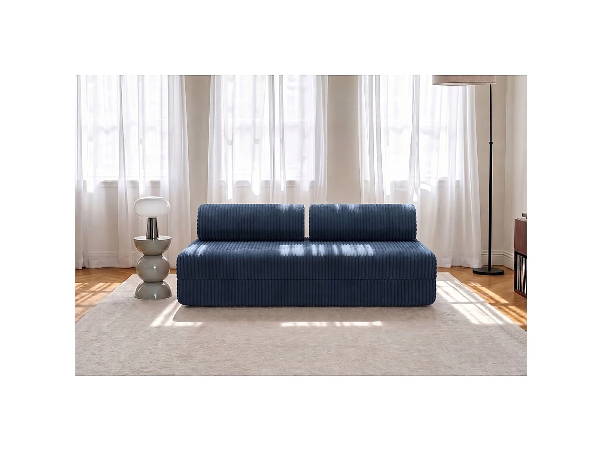 Canapé droit modulable et convertible 3 places - Velours côtelé XL - Bleu