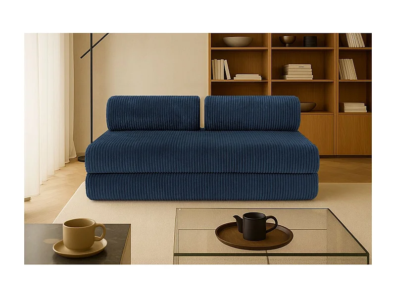 Canapé droit modulable et convertible 3 places - Velours côtelé XL - Bleu