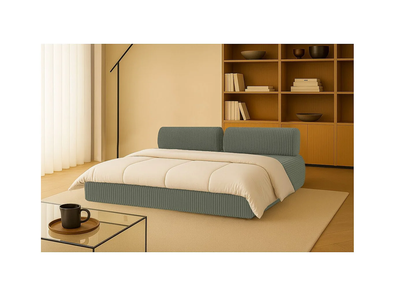 Canapé droit modulable et convertible 3 places - Velours côtelé XL - Vert