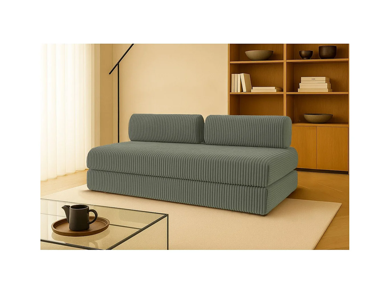 Canapé droit modulable et convertible 3 places - Velours côtelé XL - Vert