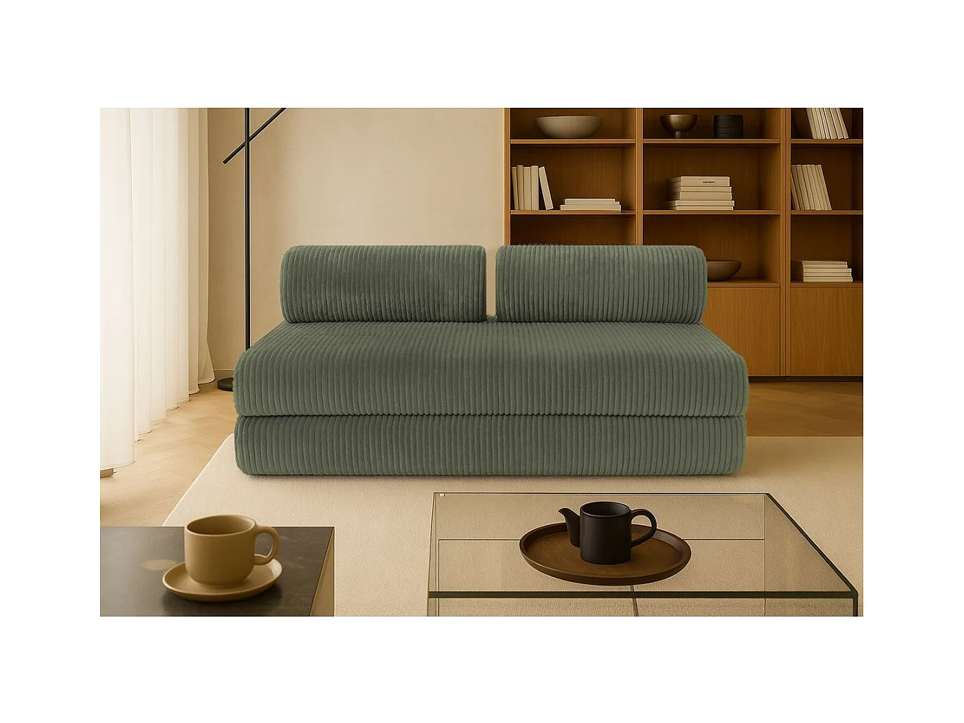 Canapé droit modulable et convertible 3 places - Velours côtelé XL - Vert