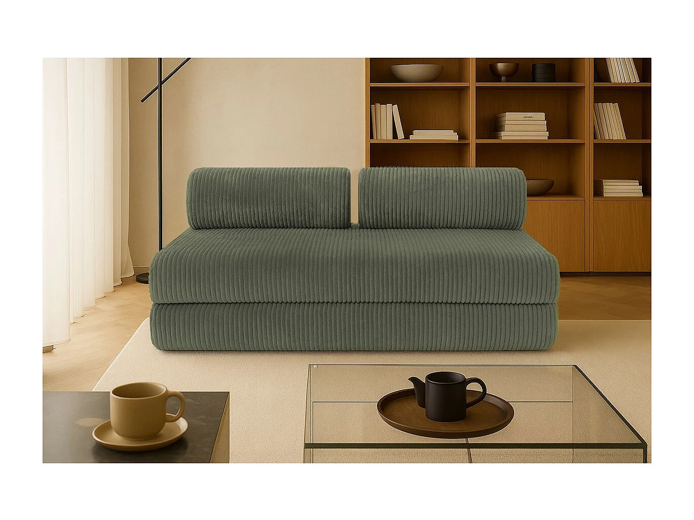 Canapé droit modulable et convertible 3 places - Velours côtelé XL - Vert