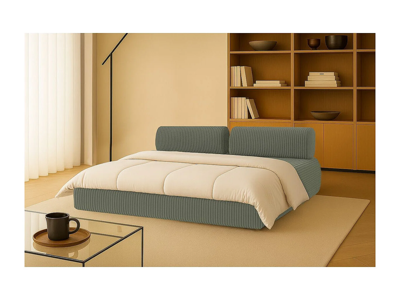 Canapé droit modulable et convertible 3 places - Velours côtelé XL - Vert