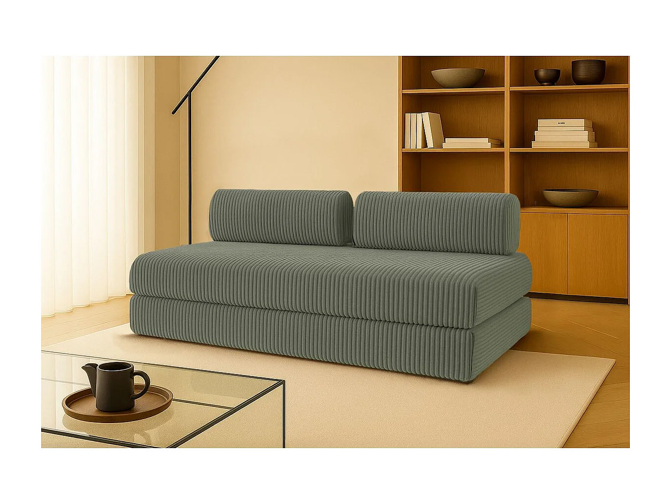 Canapé droit modulable et convertible 3 places - Velours côtelé XL - Vert