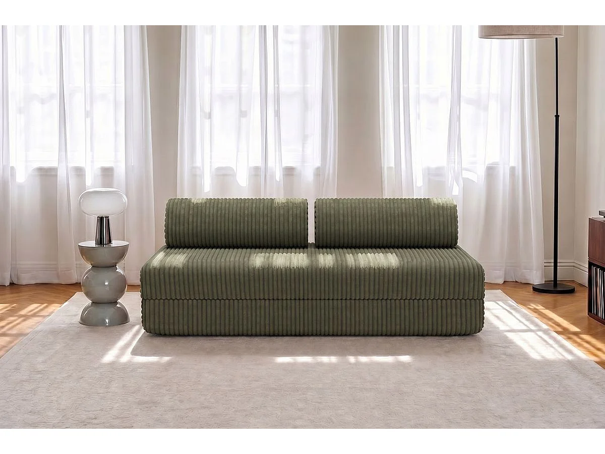 Canapé droit modulable et convertible 3 places - Velours côtelé XL - Vert