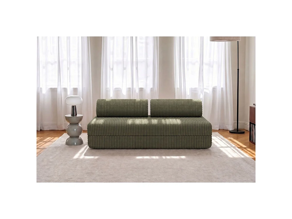 Canapé droit modulable et convertible 3 places - Velours côtelé XL - Vert