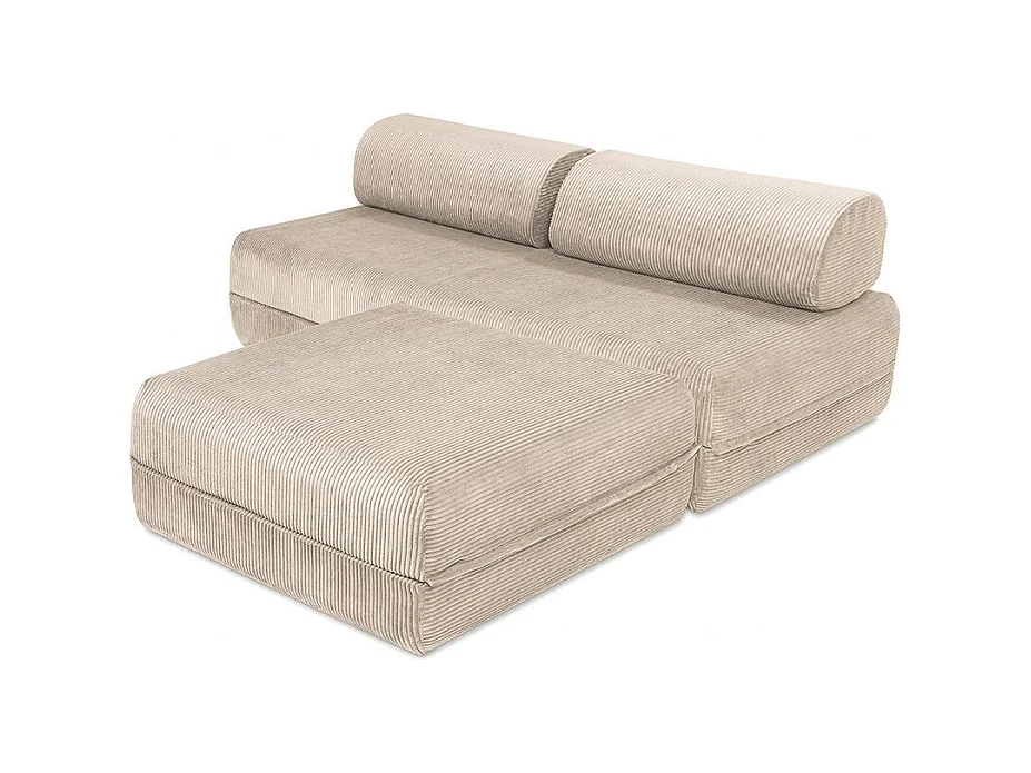 Canapé d'angle modulable et convertible 4 places - Velours côtelé - Beige