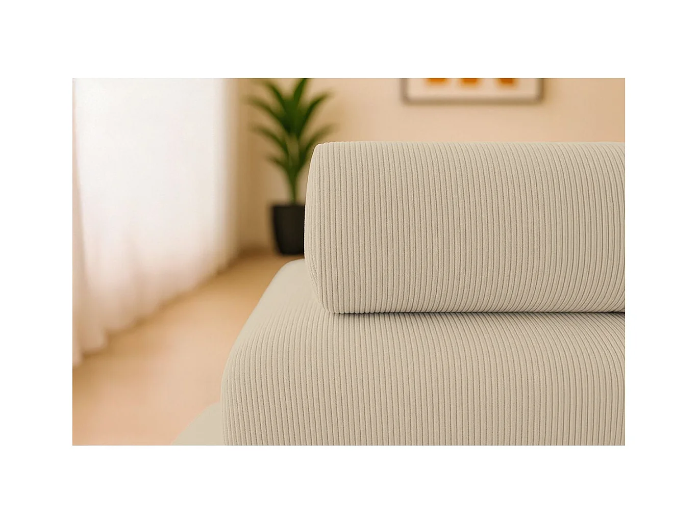 Canapé d'angle modulable et convertible 4 places - Velours côtelé - Beige