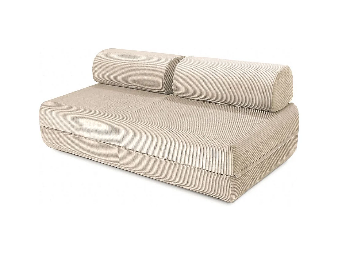Canapé d'angle modulable et convertible 4 places - Velours côtelé - Beige