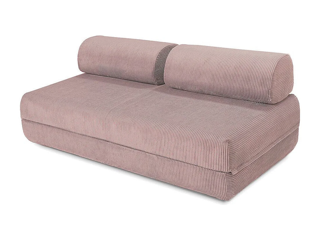 Canapé d'angle modulable et convertible 4 places - Velours côtelé - Rose pâle