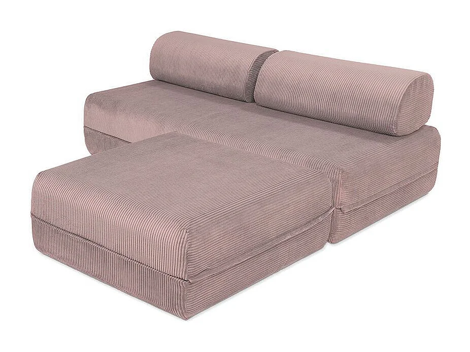 Canapé d'angle modulable et convertible 4 places - Velours côtelé - Rose pâle