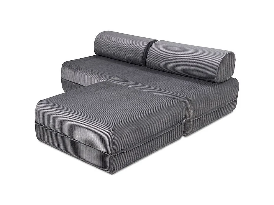 Canapé d'angle modulable et convertible 4 places - Velours côtelé - Gris