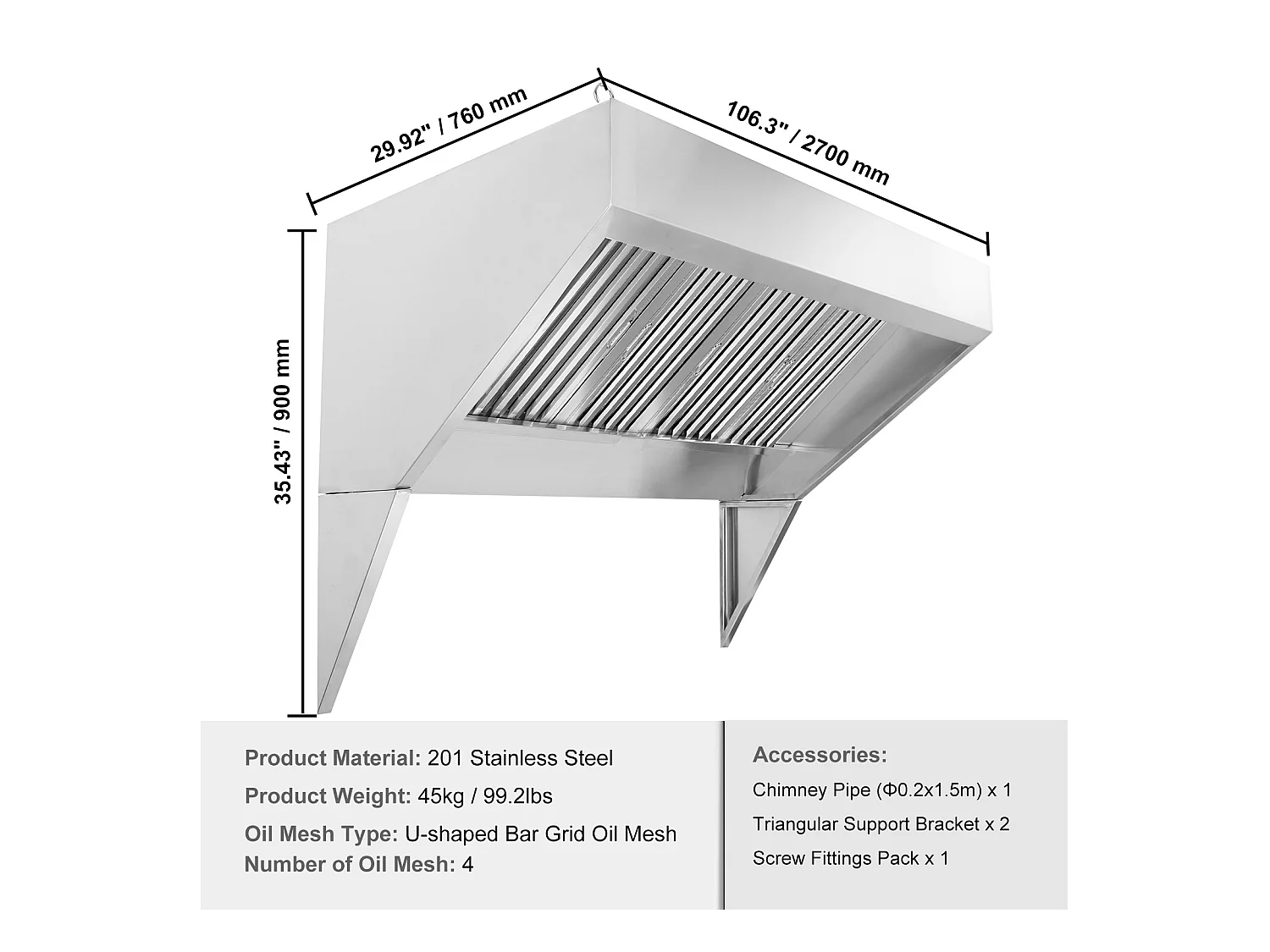 Hotte d'Extraction SucceBuy Commerciale, 23CM pour Camion-Restaurant, Acier Inoxydable 201, Résistant à la Rouille, Idéal pour la Cuisine