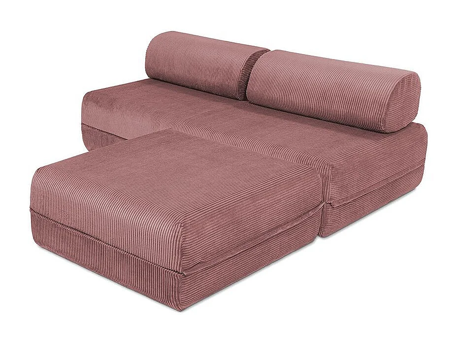Canapé d'angle modulable et convertible 4 places - Velours côtelé - Rose