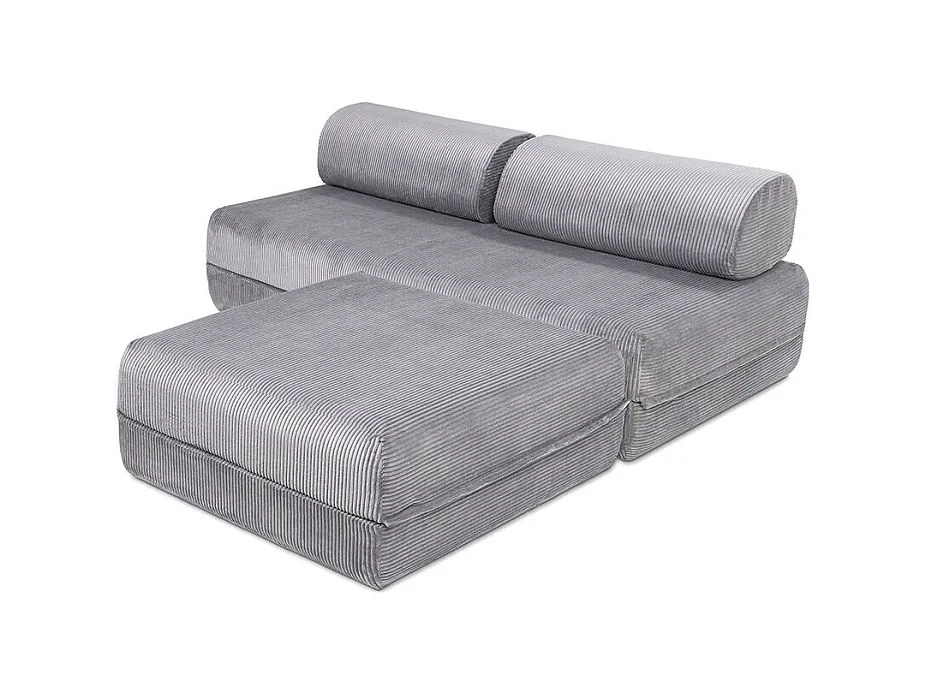 Canapé d'angle modulable et convertible 4 places - Velours côtelé - Gris clair