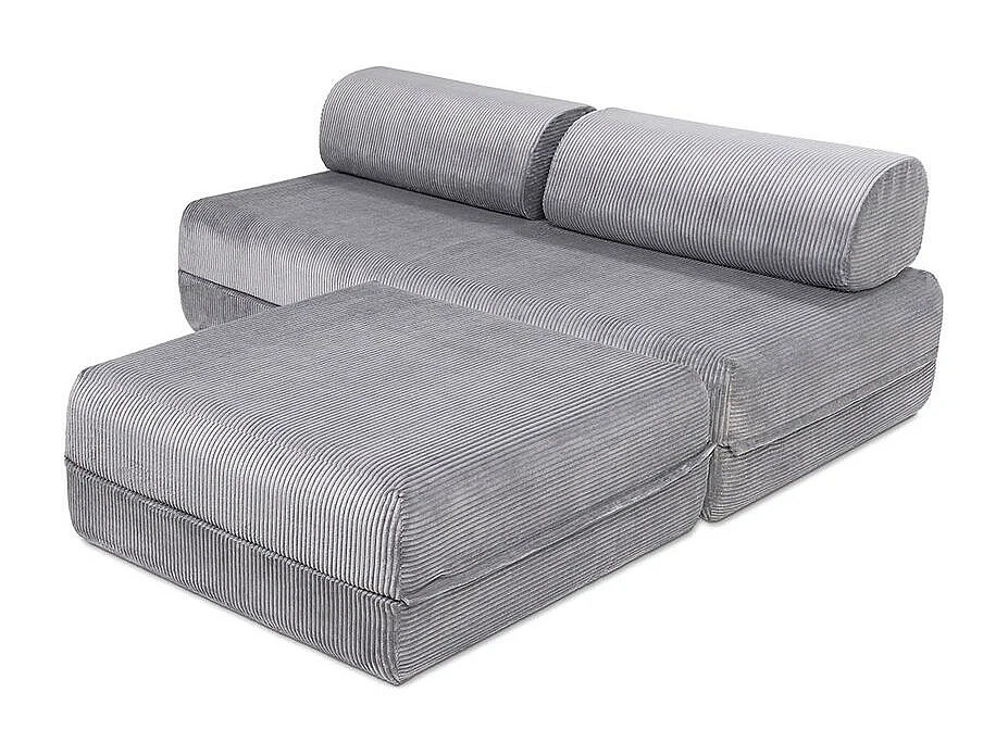 Canapé d'angle modulable et convertible 4 places - Velours côtelé - Gris clair