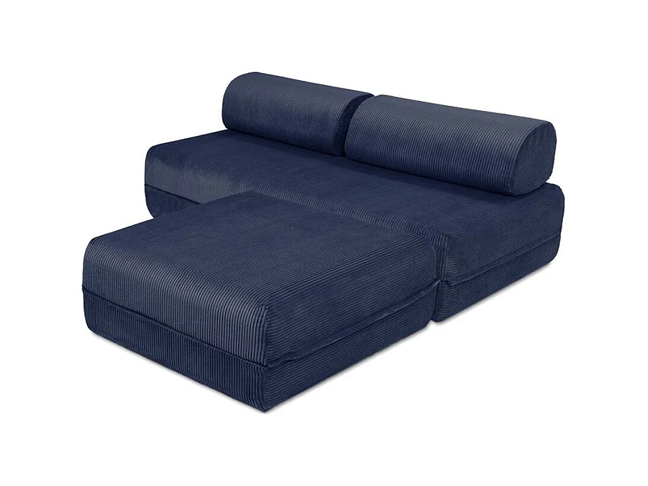 Canapé d'angle modulable et convertible 4 places - Velours côtelé - Bleu