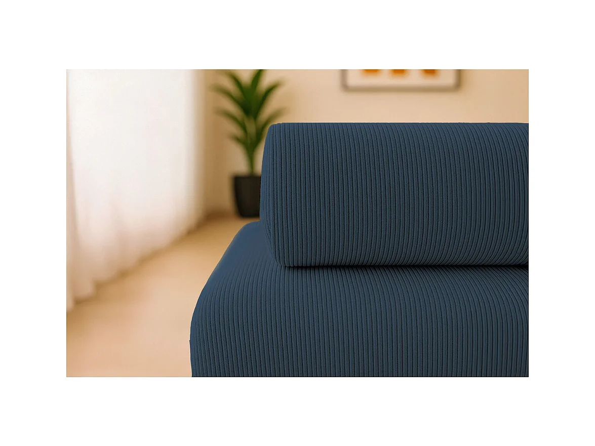 Canapé d'angle modulable et convertible 4 places - Velours côtelé - Bleu