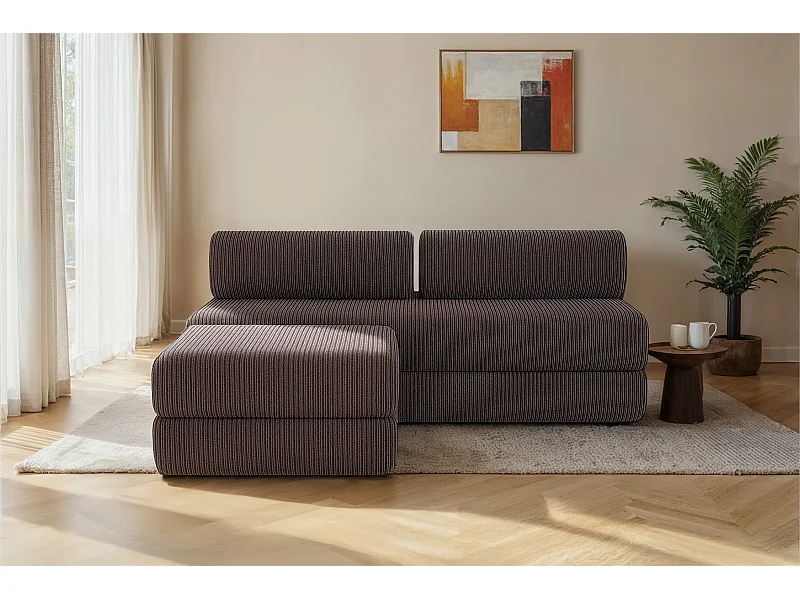 Canapé droit modulable et convertible 4 places - Velours côtelé - Marron