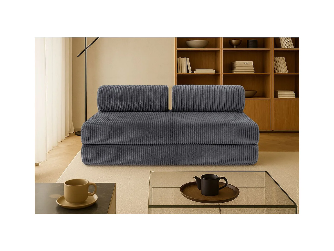 Canapé droit modulable et convertible 3 places - Velours côtelé XL - Gris