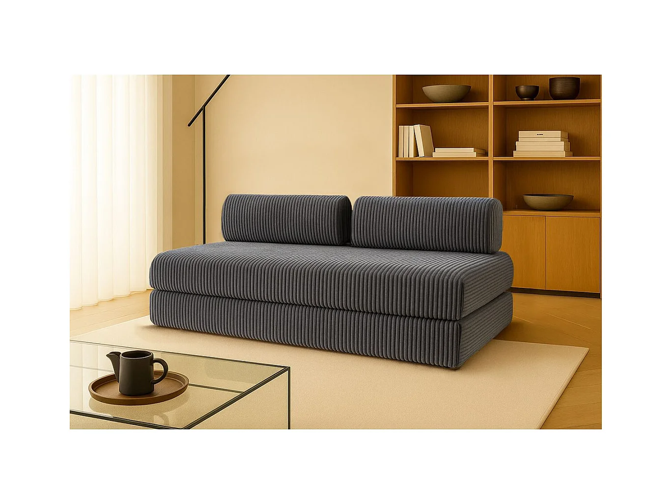 Canapé droit modulable et convertible 3 places - Velours côtelé XL - Gris