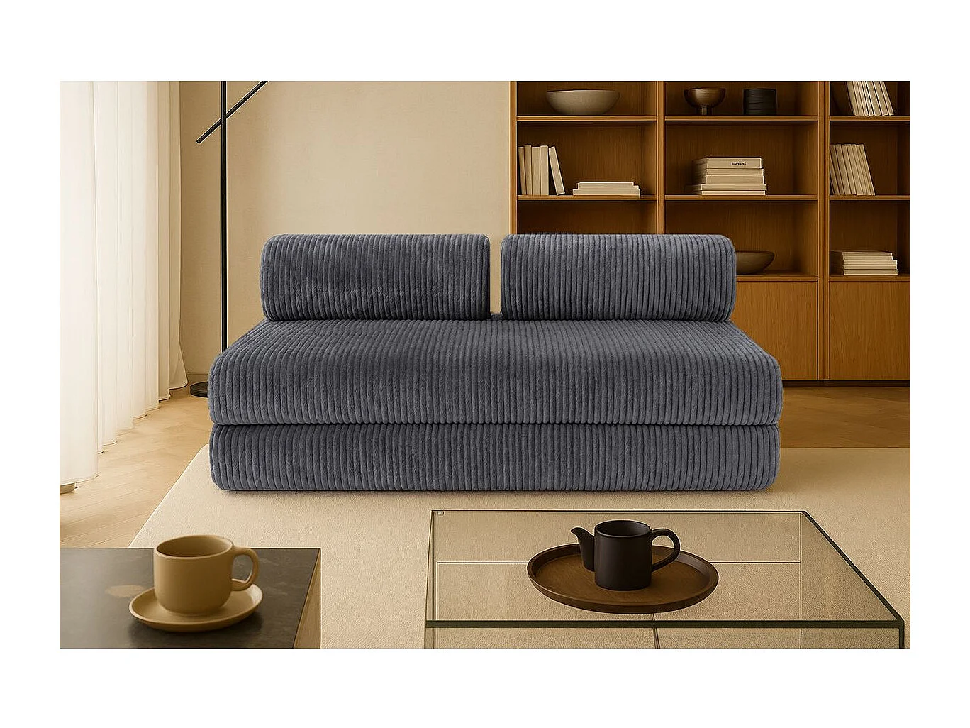 Canapé droit modulable et convertible 3 places - Velours côtelé XL - Gris